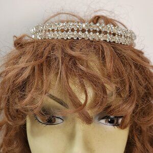 Rhinestone Crystal Bead Silver Bun Cover Halo Tiara Bride Pageant 5 1/4" Round